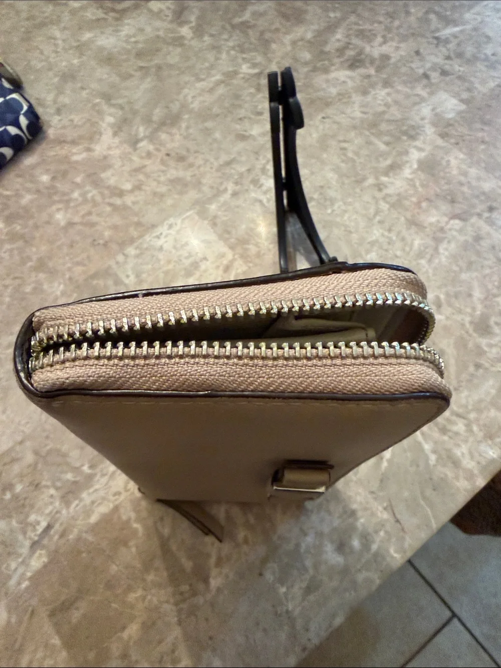 Coach Beige Taupe Leather Wallet with Bow Accent full zip